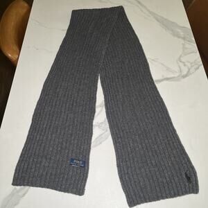 Polo Ralph Lauren Gray Wool Mens Scarf Gray Embroidered Pony Logo 70” Long